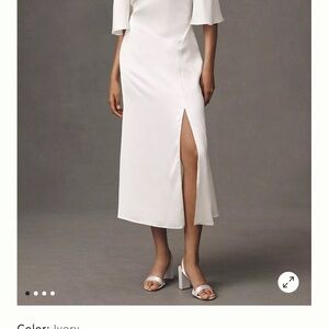 Anthropologie Ivory Midi Dress with Front Slit